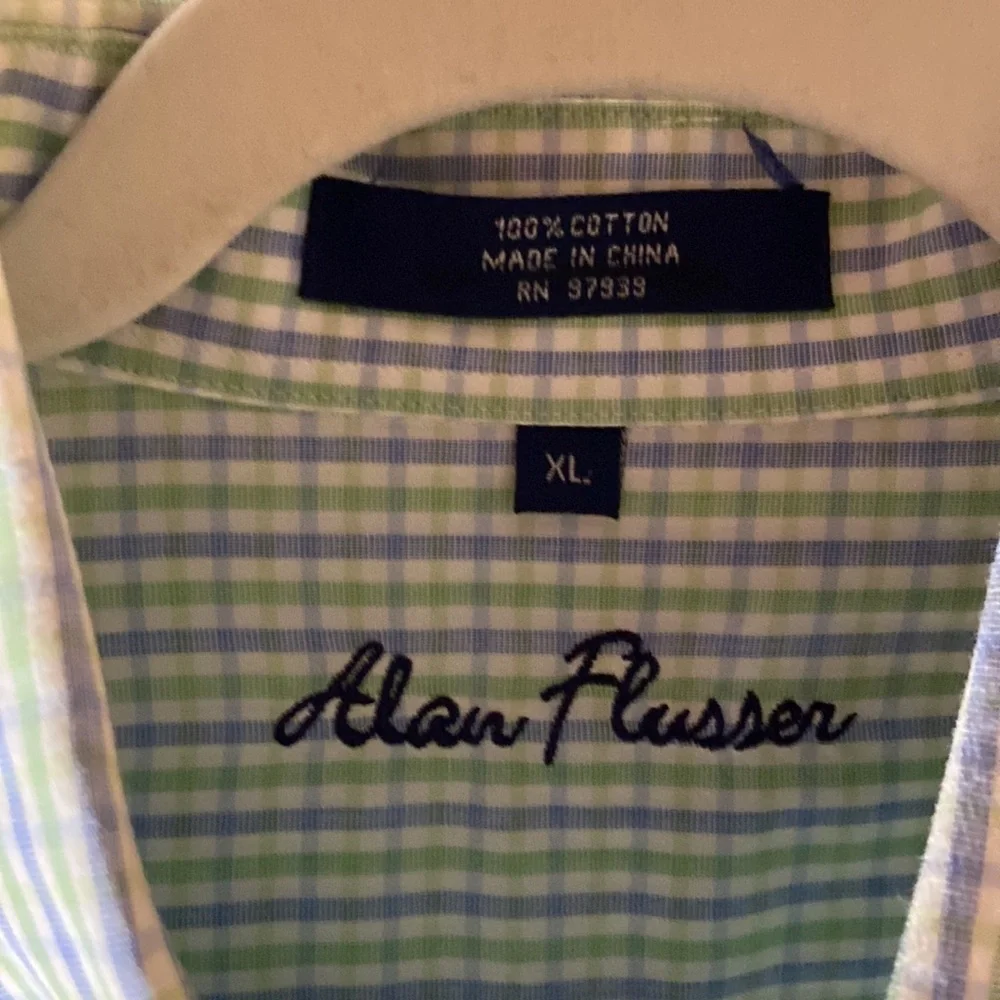Men’s Alan Flusser small plaid green and blue button down, Size XL, Lightweight - Picture 4 of 17